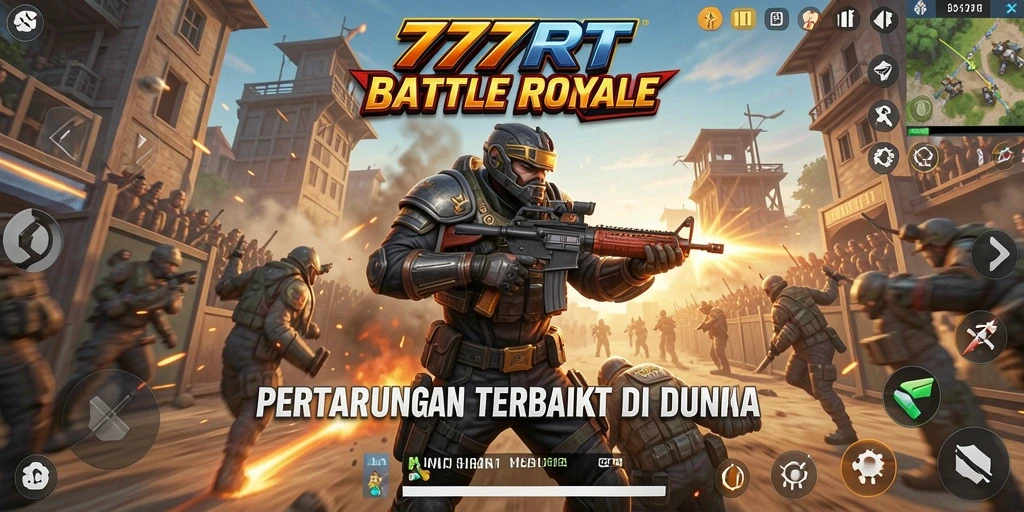 Screenshot gameplay 777RT menampilkan aksi pertarungan Battle Royale yang mendebarkan.
