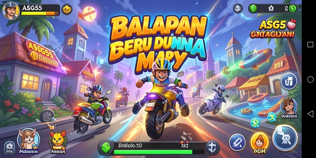 Tampilan gameplay seru saat balapan di ASG55 dengan mobil kencang.