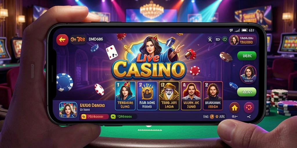 Tampilan permainan langsung di DMD686 dengan dealer yang ramah.