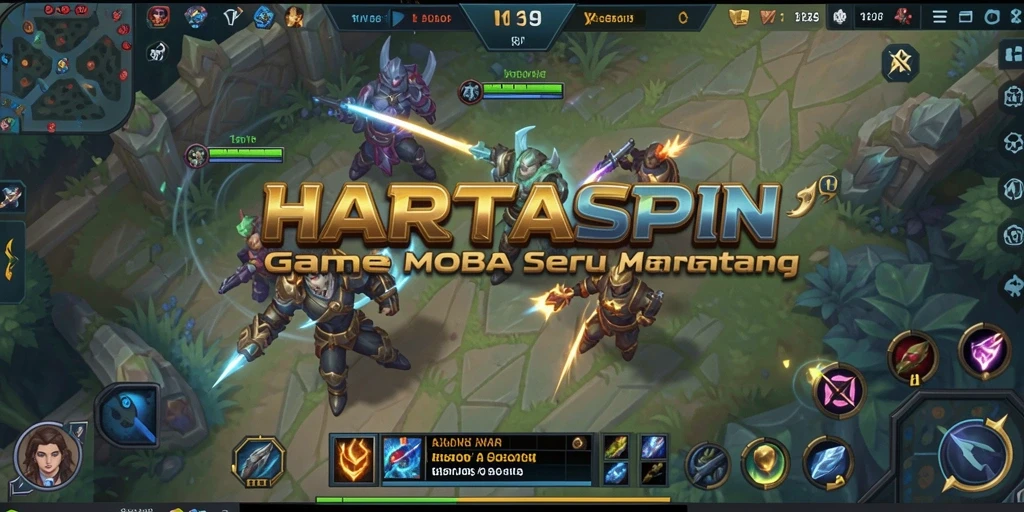 Screenshot HARTASPIN menampilkan pertempuran seru dalam gameplay MOBA.