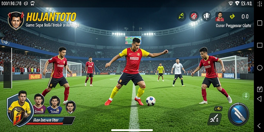 Tampilan gameplay menarik dan penuh aksi dalam game sepak bola.