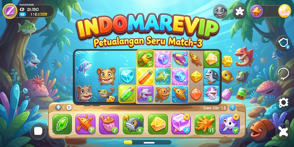 Tangkapan layar gameplay Match-3 yang menampilkan kombinasi warna-warni.