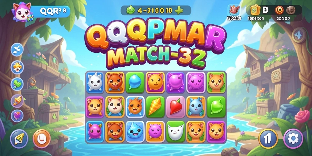 Tampilan gameplay QQRP dengan elemen Match-3 yang cerah dan menarik.