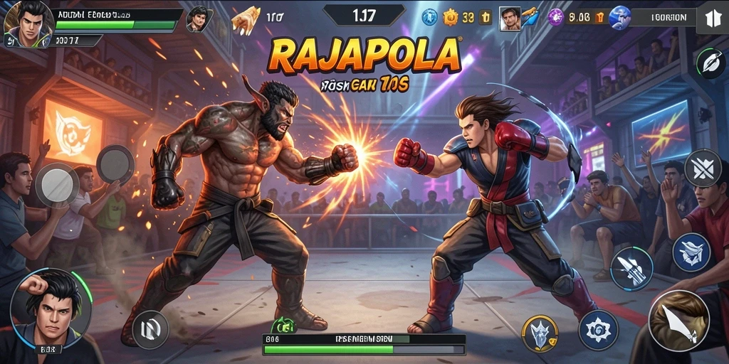 Gameplay seru RAJAPOLA dengan pertarungan mendebarkan.